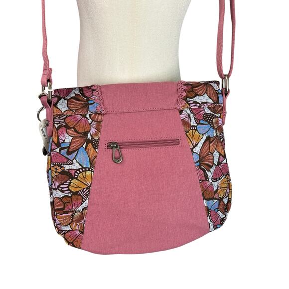 NWT Sakroots Artist Circle Fold Over Crossbody Shoulder bag Mulberry Butterfly - Picture 6 of 12
